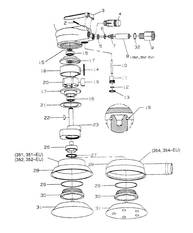 Diagram Diagram and Parts List for IR351  Ingersoll Rand Sander